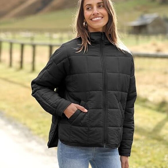 Jackets & Blazers - Quilted Puffer Jacket Women Lightweight Short Zip Up Padded Coat w/ Pockets Sz L